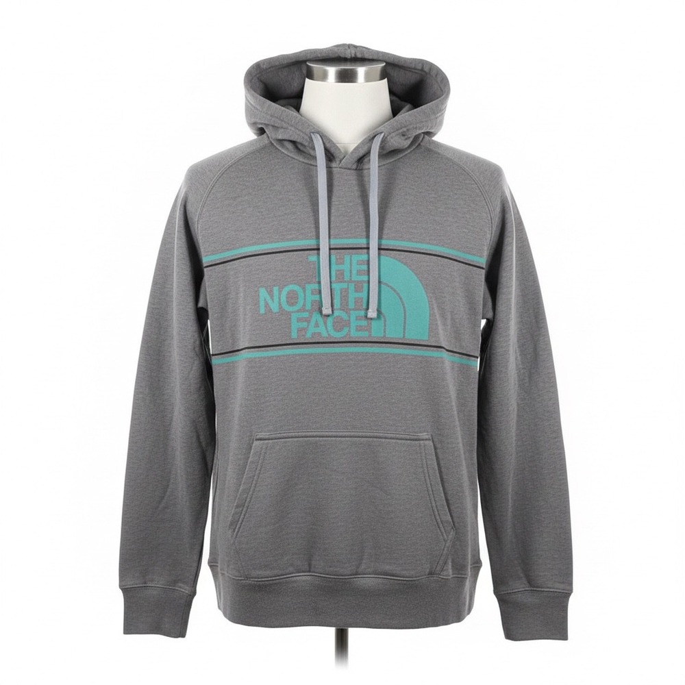 The North Face Hoodie Sweatshirt Womens Large L‎ Gray Teal Logo Pullover Jumper